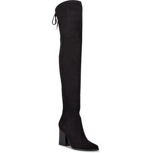 MARC FISHER Womens Black Tie Octavie Pointed Toe Block Heel Leather Boots 5.5 M